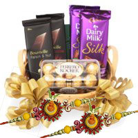 Send Silk, Bournville and Ferrero Rocher Chocolate Basket of Rakhi Gifts to Mumbai