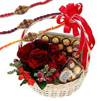 Rakhi Delivery in Mumbai to Send 12 Red Roses, 40 Pcs Ferrero Rocher Basket