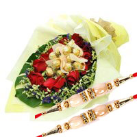 Deliver 12 Red Roses with 10 Ferrero Rocher Bouquet. Online Rakhi Gifts to Mumbai