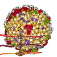 Online Delivery of Gifts in Mumbai contain 20 Red Roses 80 Pcs Ferrero Rocher Bouquet on Rakhi