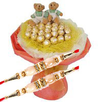Place order to send Rakhi gifts to Mumbai. 16 Pcs Ferrero Rocher Twin 6 Inch Teddy Bouquet Mumbai