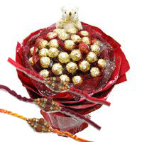 Online Rakhi Gift Delivery in Mumbai. 24 Pcs Ferrero Rocher 6 Inch Teddy Bouquet Mumbai