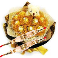 Deliver Rakhi Gifts to Mumbai consist of 16 Pcs Ferrero Rocher 6 Inch Teddy Bouquet on Rakhi