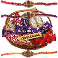 Online Order for Basket of Assorted Chocolate and 10 Red Roses and Rakhi Gifts in Mumbai