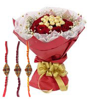 Send 16 Pcs Ferrero Rocher Chocolate encircled with 20 Red Roses and Flowers to Mumbai on Rakhi