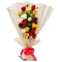 Send Mix Roses Bouquet in Crepe Wrap 12 flowers with Rakhi to Mumbai