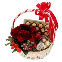 Purchase 12 Red Roses in Mumbai for Diwali, 40 Pcs Ferrero Rocher Basket in Mumbai