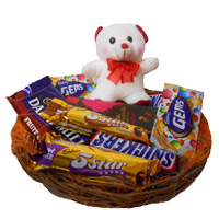 Best New Year Gifts to Mumbai and Basket of Exotic Chocolates with 6 Inch Teddy
