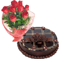 Get Diwali Cakes to Mumbai take in 1 Kg Chocolate Cake 12 Red Roses Bouquet Mumbai