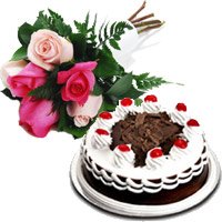 Diwali Gifts Delivery in Mumbai together with 6 Mix Roses and 1/2 Kg Black Forest Cakes