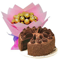 Deliver Diwali Cakes to Mumbai Same Day plus 16 Pcs Ferrero Rocher Bouquet and 1 Kg Chocolate Cake to Mumbai from 5 Star Bakery