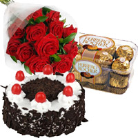 Select 1 Kg Cake in Mumbai with 12 Red Roses and 16 Piece Ferrero Rocher in the company of Diwali Cakes to Mumbai