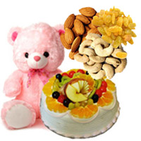 Order for 12 Inch Teddy 1 Kg Eggless Fruit Cake in Mumbai Online from 5 Star Bakery with 500 gm Assorted Dry Fruits for Diwali