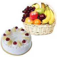 New Year Gifts in Mumbai consist of 1 Kg Fresh Fruits Basket and 500 gm Pineapple Cakes to Mumbai