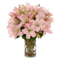 Online Deliver of Diwali Flowers in Ahmednagar including 5 Pink Lily in Flower Vase