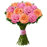 Send Rakhi Flowers to Mumbai that includes Peach Pink Rose Bouquet of 12 flowers