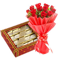 Send Bunch of 12 Red Roses to Mumbai with 0.5 Kg Kaju Barfi. Diwali Flower Delivery in Mumbai